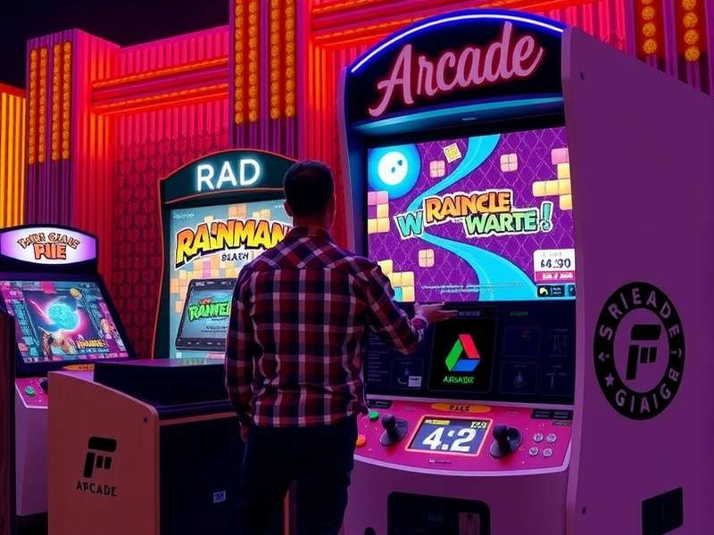 Vibrant virtual reality arcade scene in Rec Room with players socialising