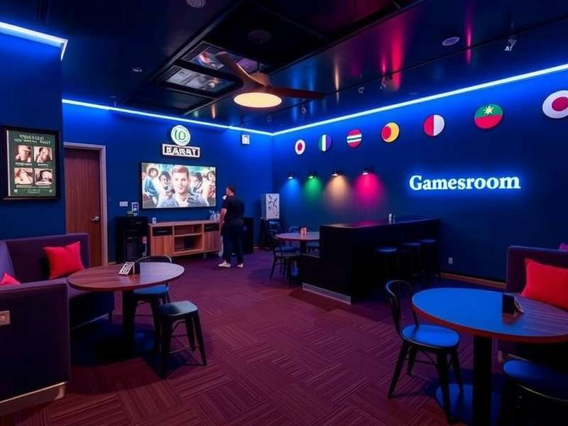Vibrant interior of Rec Room Edmonton showing arcade games and bowling lanes