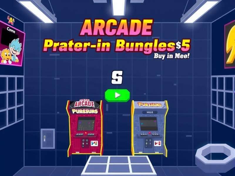 A vibrant virtual Rec Room arcade scene with avatars playing games together