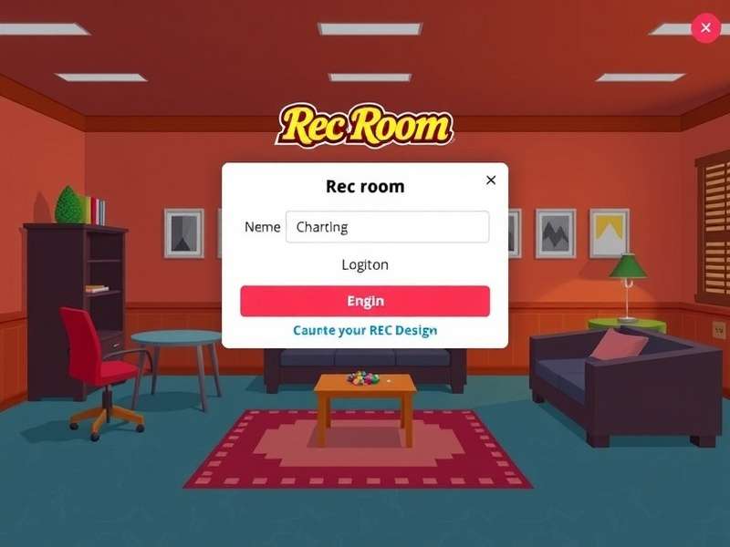 A user experiencing the Rec Room login screen on a VR headset and PC