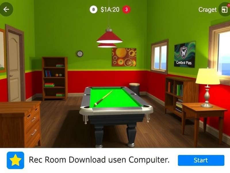 Person wearing VR headset playing Rec Room with computer setup in background