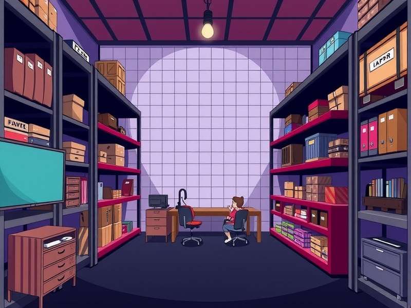 Digital illustration of a virtual wardrobe with colourful outfits and accessories floating on display