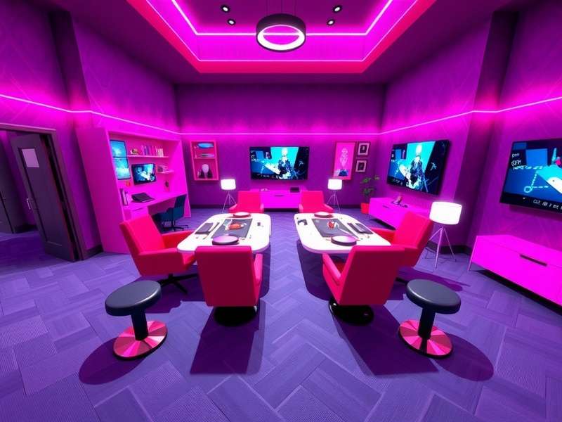 Person playing Rec Room VR on a Meta Quest 2 headset in a vibrant virtual environment