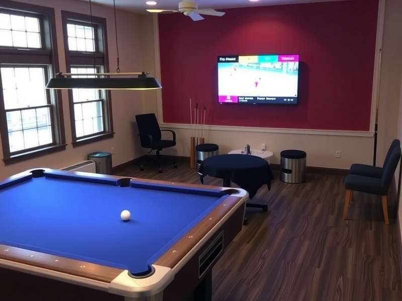 Rec Room Towson community event featuring players in avatars with golden trophy and UK flag backdrop